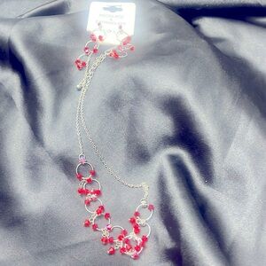 Ruby red necklace and earring set.
